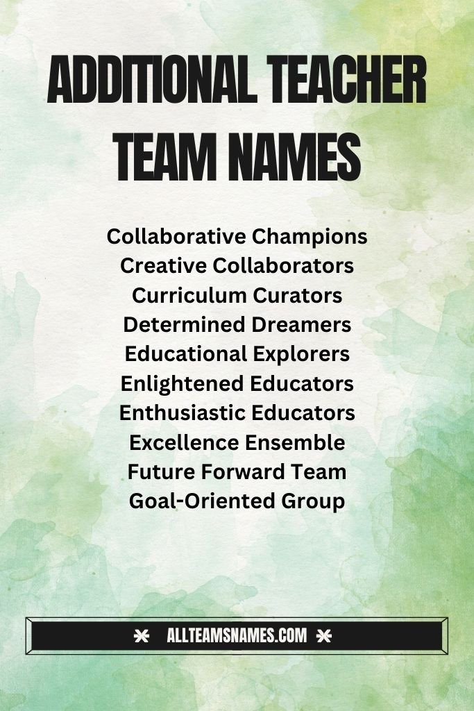 Additional Teacher Team Names