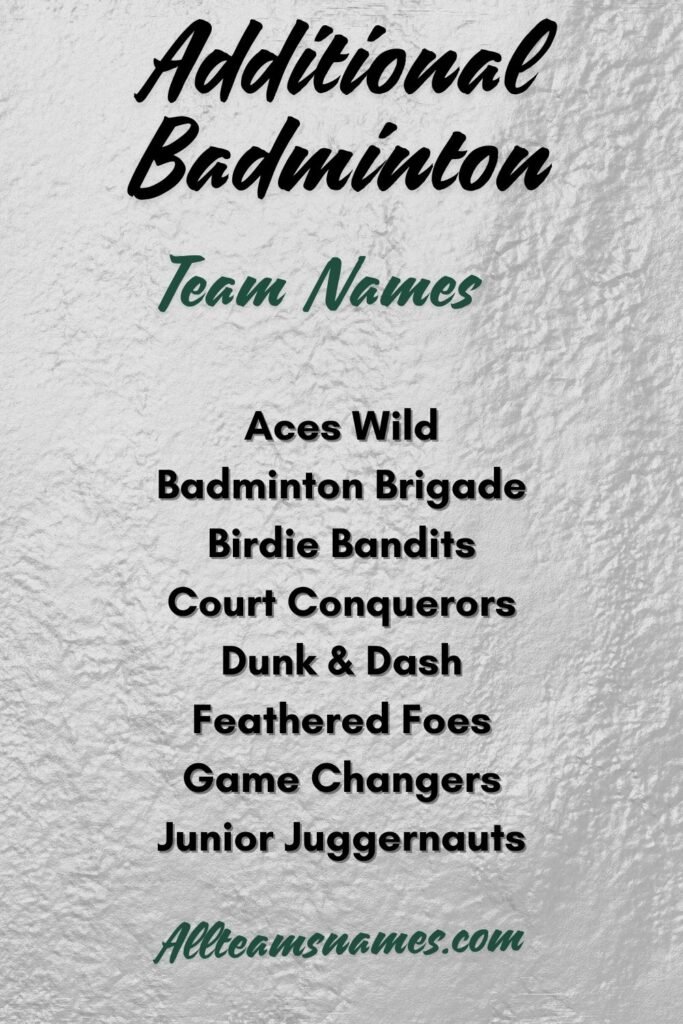 Additional Badminton Team Names