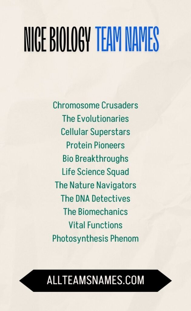 Nice Biology Team Names