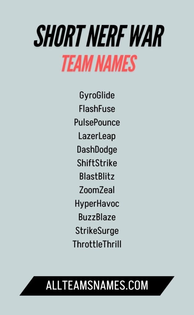 Short Nerf War Team Names
