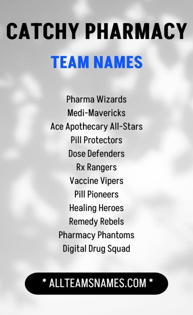 Catchy Pharmacy Team Names