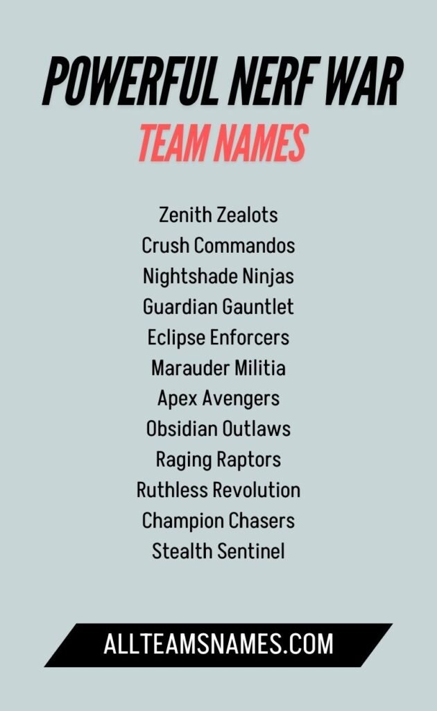 Powerful Nerf war team names
