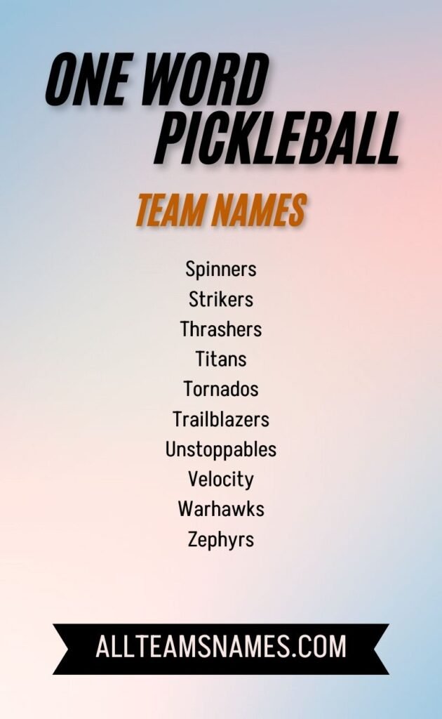 One-Word Pickleball Team Names