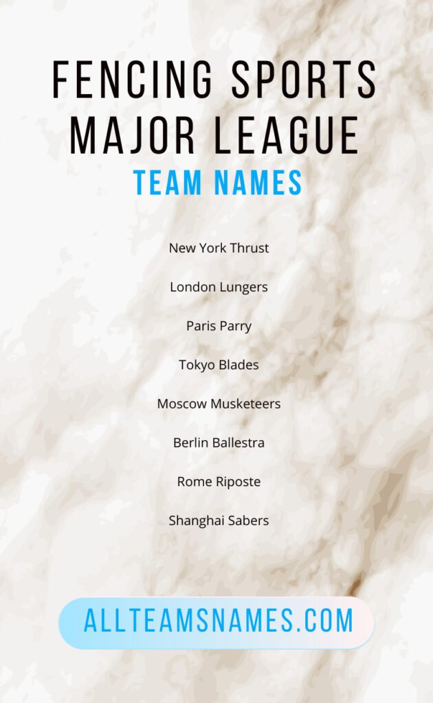 Fencing Sports Major League Team Names