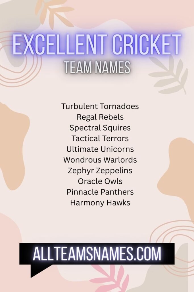 Excellent Cricket Team Names