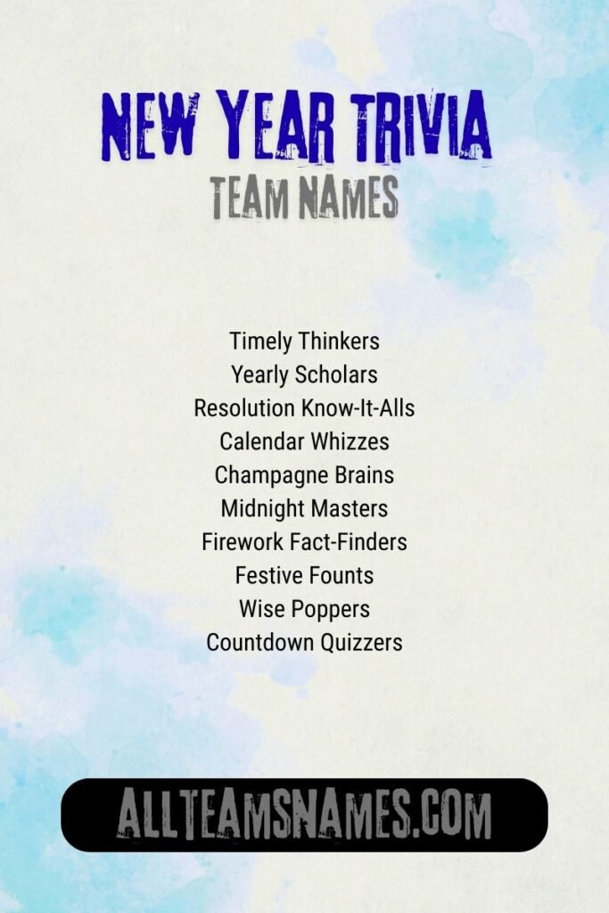 New Year Trivia Team Names