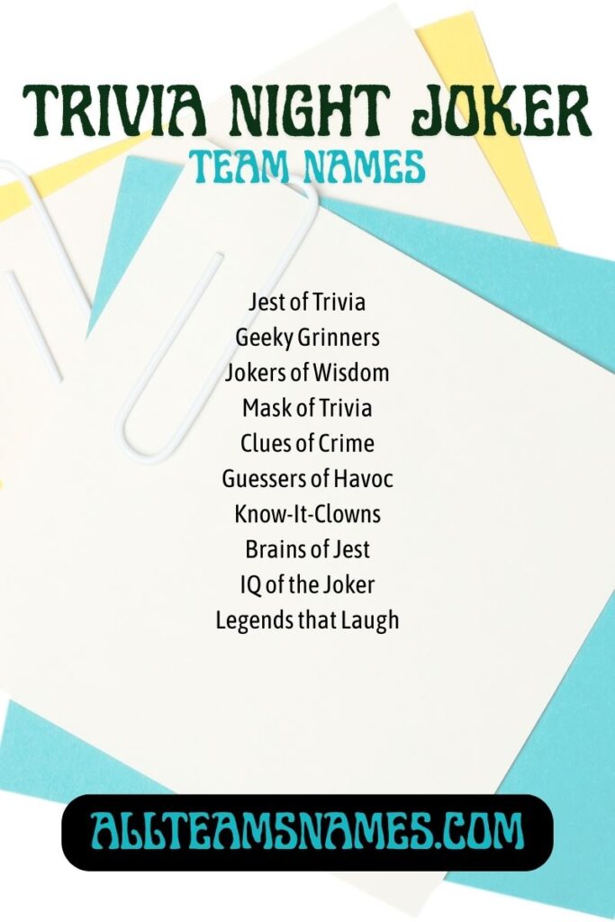Trivia Night Joker Team Names